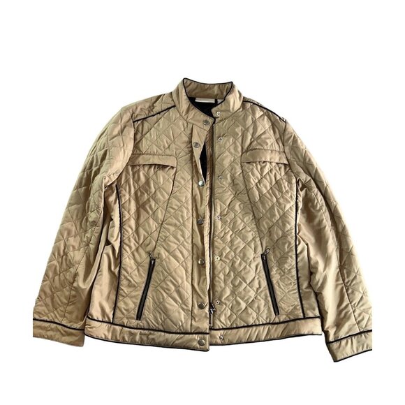 Chico's Tan Quilted‎ Button-Up Jacket with Black Trim size 1 - Picture 1 of 7